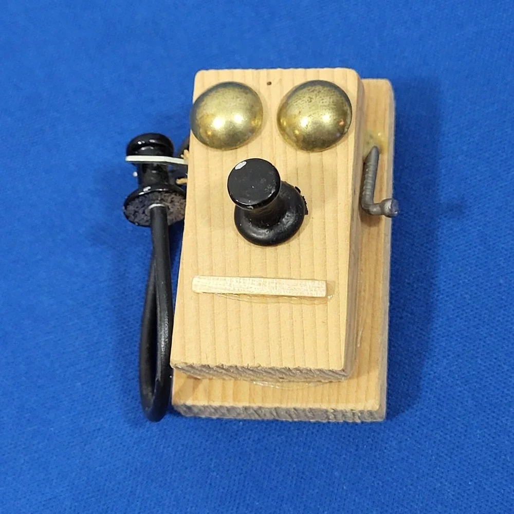 Handmade Antique‎ Telephone Magnet Wood Crafted Rustic Nostalgia